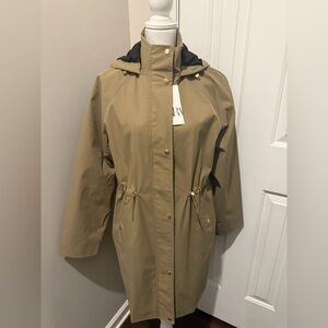 NWT size small Zara Beige Trench Coat with Black Lined Hood